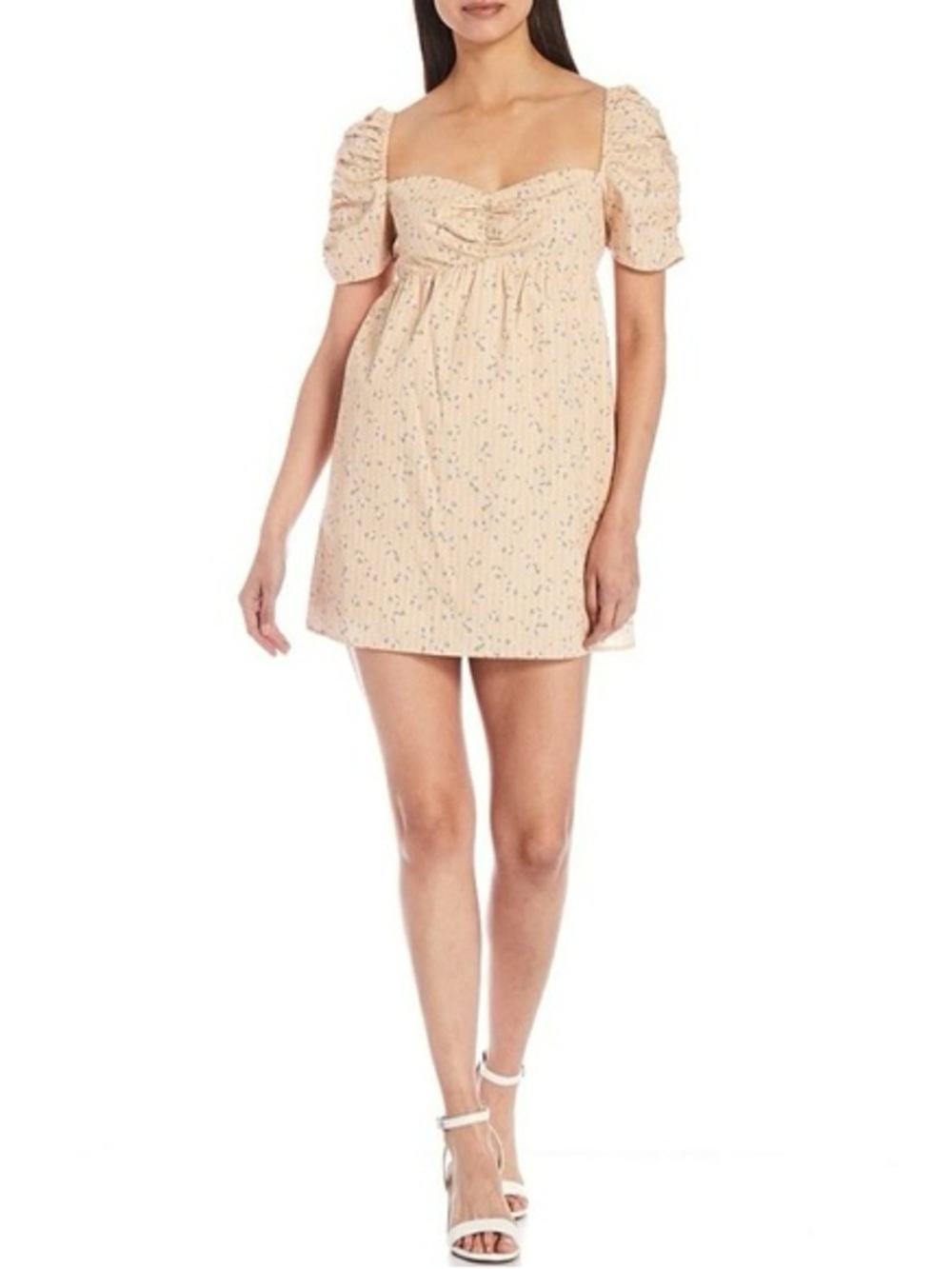 NWT Gianni Bini Peach Floral Puff-Sleeve Mini Dress Size 8